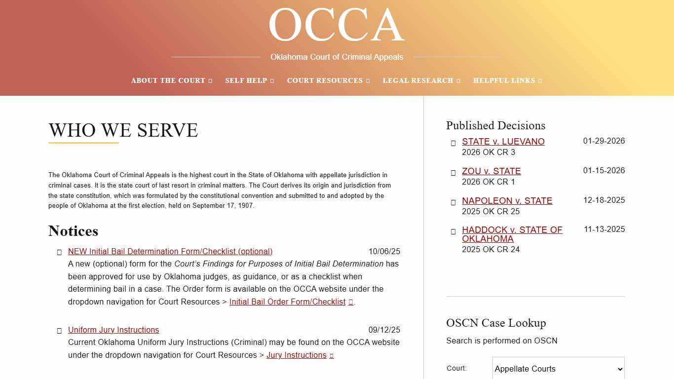 OCCA – Oklahoma Court of Criminal Appeals